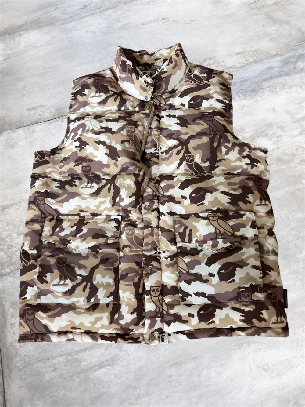 BAPE x OVO Woodland Camo Down Vest Size L